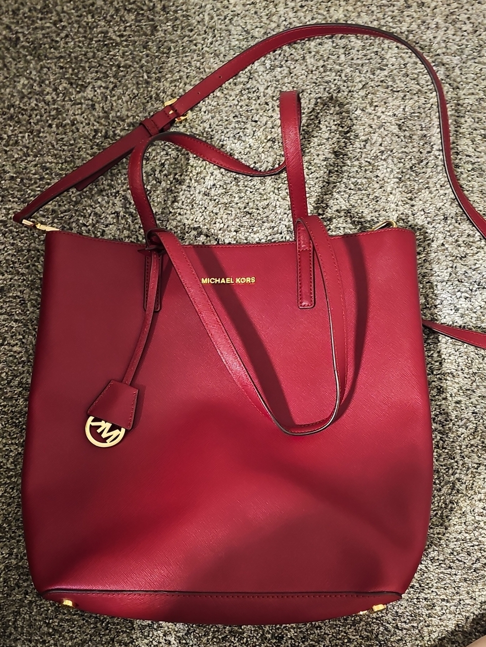 Michael Kors Red Saffiano Leather Tote with Gold Hardware